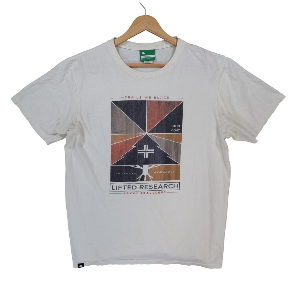 LRG T-Shirt Mens‎ Medium White Cotton Graphic Short Sleeve Trails We Blaze Tee